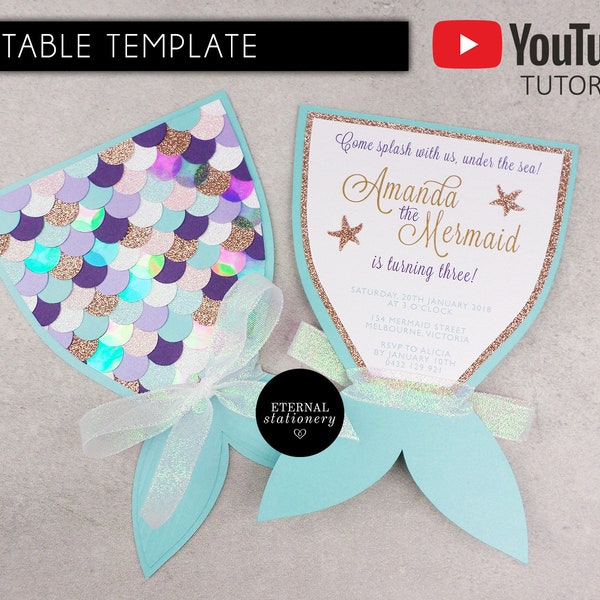 DIY Editable Mermaid Tail Invitation Template, Microsoft Word, mermaid party, sous la mer, invitation d’anniversaire des filles