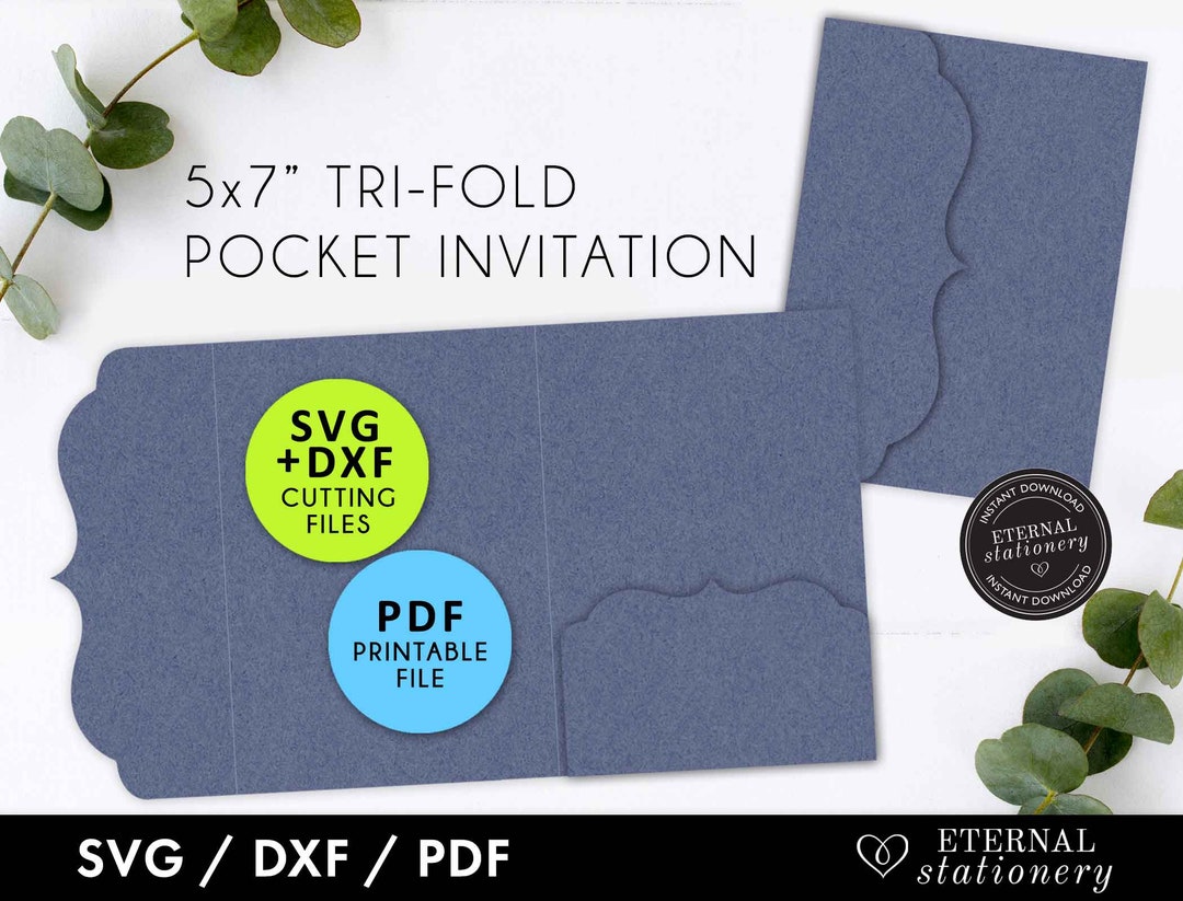 5x7 Pocket Wedding Invitation Template, Laser Cut Pocket SVG, Cutting