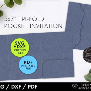 5x7 Pocket Wedding Invitation Template, Laser Cut Pocket SVG, cutting file, tri fold pocket invitation, pocket envelope, Cricut svg