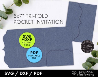 5x7 Pocket Wedding Invitation Template: Trifold Laser Cut SVG (Digital Download)