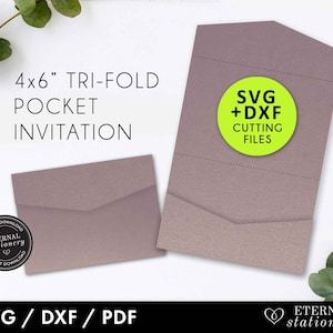 4x6 Pocket Hochzeitseinladungsvorlage, Pocket Einladung SVG, dreifach gefaltete Einladung, Pocket Einladungen, Pocket Umschlag, Laser geschnittene Einladung