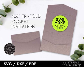 4x6 Pocket Wedding Invitation Template, Pocket Invitation SVG, trifold invitation, pocket invitations, pocket envelope, Laser cut invitation