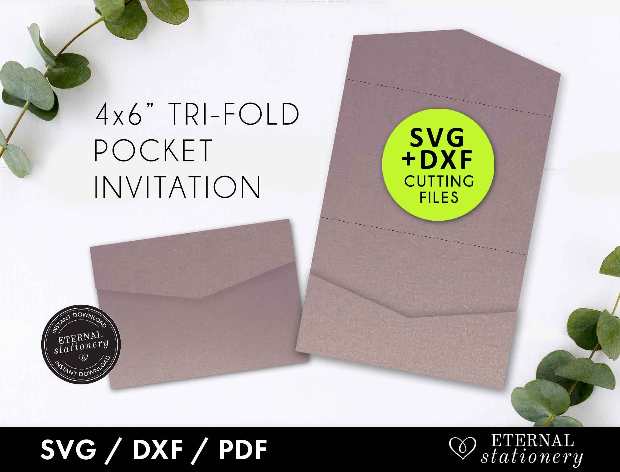 4x6 Pocket Wedding Invitation Template, Pocket Invitation SVG, trifold invitation, pocket invitations, pocket envelope, Laser cut invitation