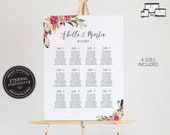 Floral Seating Chart Template, editable wedding seating chart, Poster Size, Printable Seating Sign, guest seating chart, watercolour, Abella