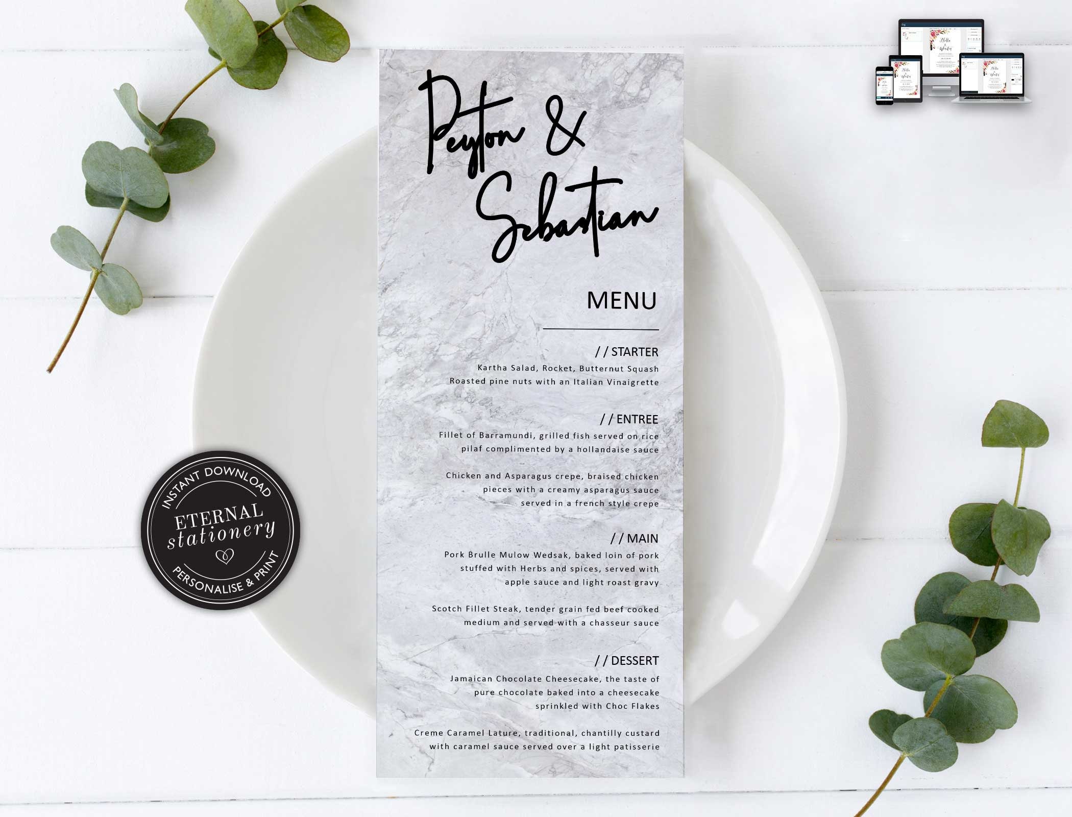 Modern Marble Menu Template Editable Menu Wedding Menu Etsy