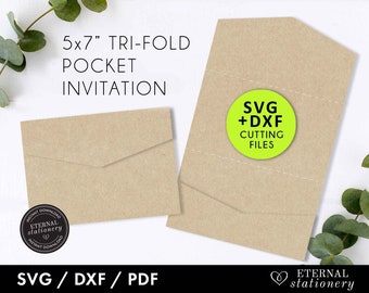 5x7 Trifold Pocket Wedding Invitation Template (SVG, DXF, PDF)