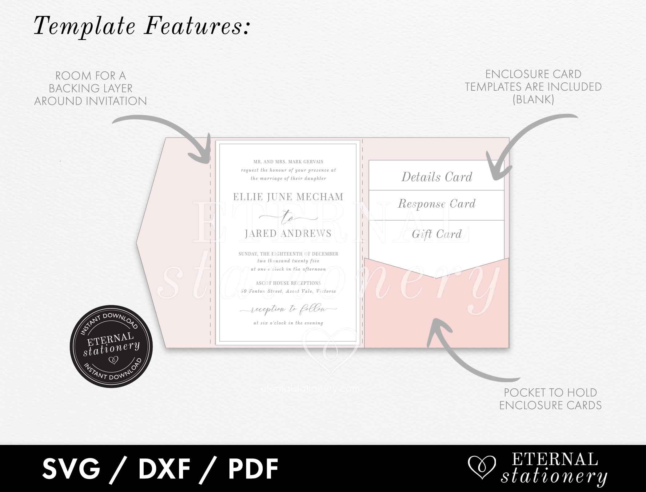 5x7 Pocket Wedding Invitation Template Wedding Etsy México