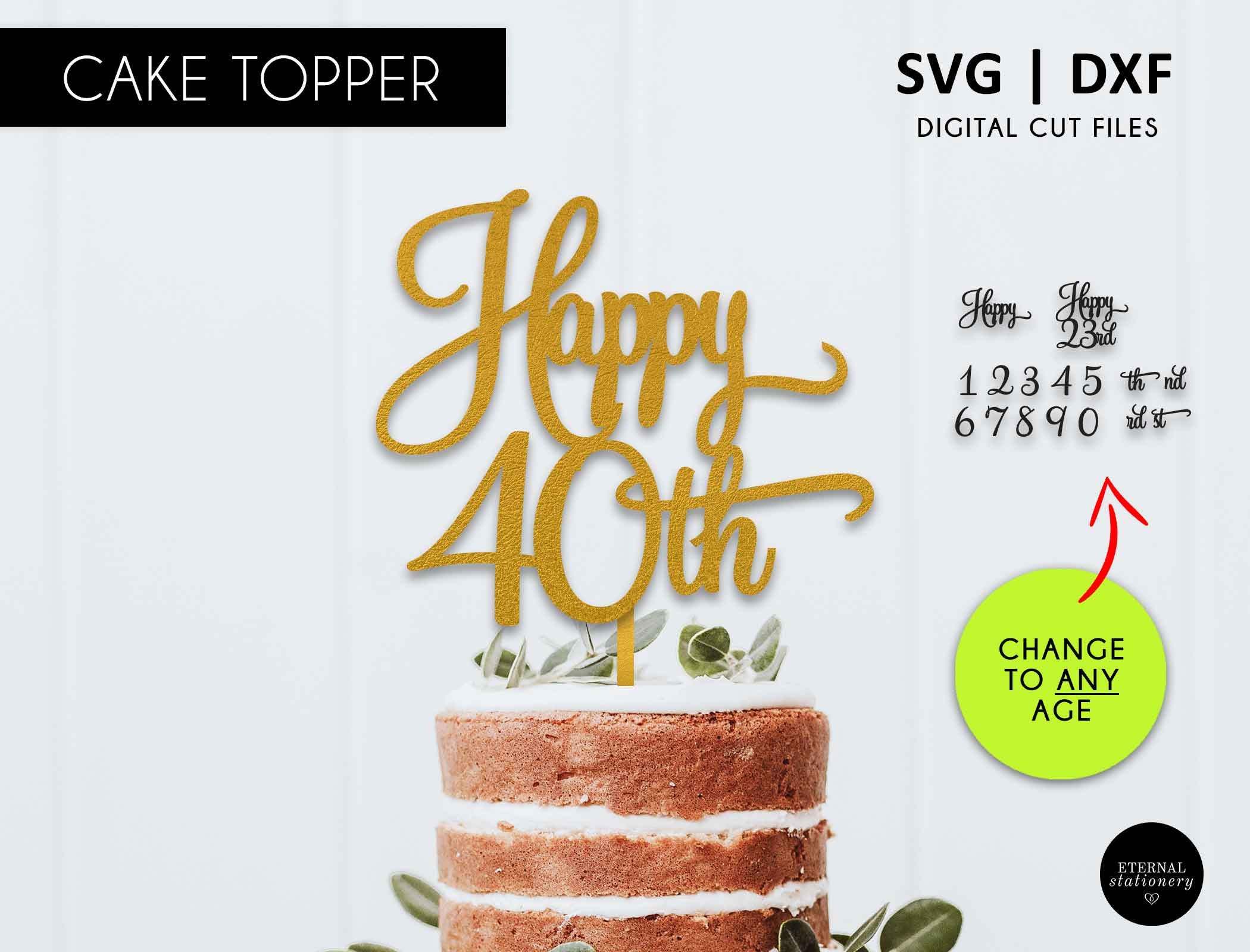 Download Any Age Birthday Cake Topper Svg Dxf Cricut Silhouette Etsy