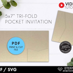 5x7 Pocket Wedding Invitation Template PDF, Pocket Folio Invitation, printable, pocket invitations, pocket envelope, trifold envelope