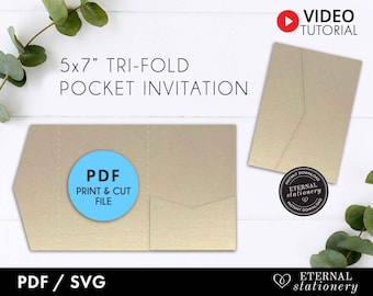 5x7 Pocket Wedding Invitation Template PDF, Pocket Folio Invitation, printable, pocket invitations, pocket envelope, trifold envelope