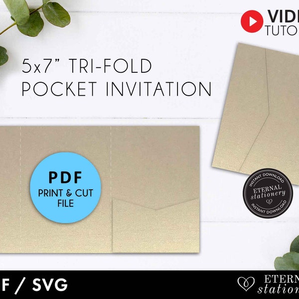 5x7 Pocket Wedding Invitation Template PDF, Pocket Folio Invitation, printable, pocket invitations, pocket envelope, trifold envelope