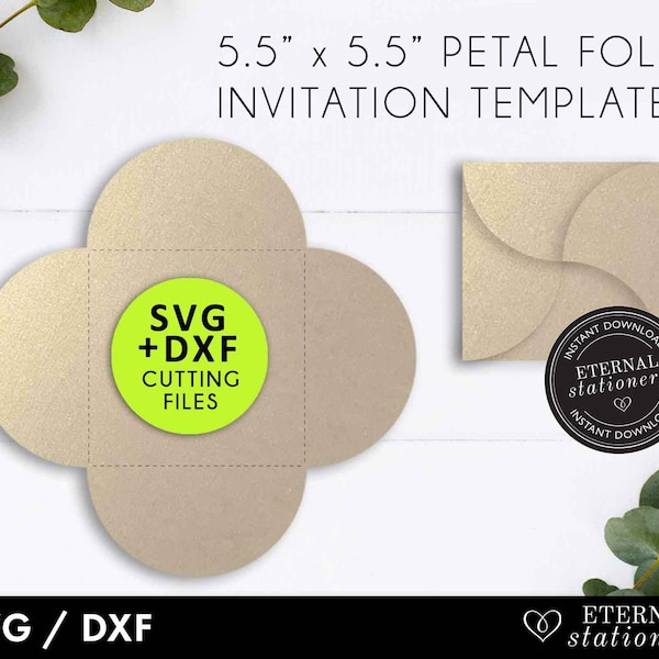 Square Petal fold Invitation SVG Template, Petal fold card SVG, invitation card svg, laser cut wedding invitation, cricut invitation