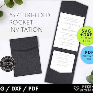 Modèle d’invitation de mariage de poche 5x7, invitation de mariage à trois volets, invitation Laser Cut svg, enveloppe de poche, enveloppe de poche, cricut svg