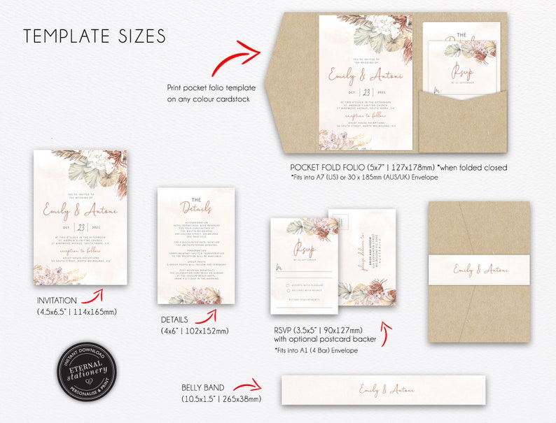 Boho Pocket Wedding Invitation Template Boho Invitation Etsy