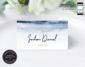 Navy Calligraphy Place Card Template, Wedding Place Cards, Christening, Baptism Place Card, Watercolor, Name Card, Table Card, Jackson