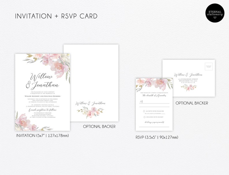 Roses Blush Pink and Grey Wedding Invitation Willow Editable Wedding Invitation Printable Watercolour Wedding Invitation template