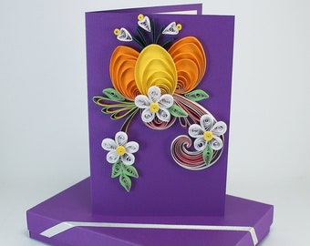 Handmade Easter Greeting Card - Colorful Quilling Card - Easter Card - Holiday Card with Quilling Egg, Flowers for family friend Co-worker