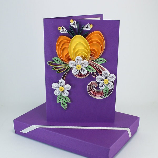 Handmade Easter Greeting Card - Colorful Quilling Card - Easter Card - Holiday Card with Quilling Egg, Flowers for family friend Co-worker