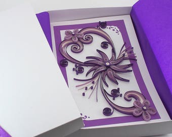 Mothers Day Card. Mum Birthday Card. Handmade Quilling Card for Girlfriend Mom Wife. Valentines Day Card. Flower Card. Greeting Card boxed