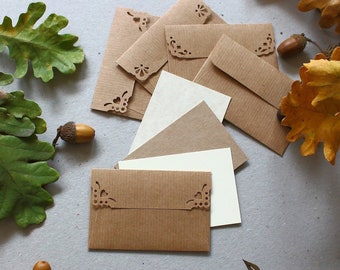 25 Mini Envelopes with Cards - Rustic Wedding Envelopes - Kraft Envelopes - Tiny Brown envelopes - Thank You Gift Card Envelopes -