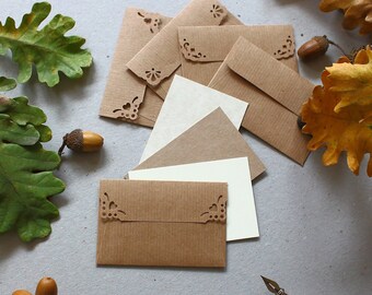 250 mini cartes et enveloppes - enveloppes de mariage rustiques et cartes pour livre d'or - enveloppes kraft brunes avec cartes de correspondance - enveloppes pour cartes-cadeaux