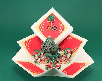 Christmas Card Box - Quilling Pop up Card - 3D Greeting Card - Card-in-box - Uniquie Paper Quilling Card - Exploding Box Card