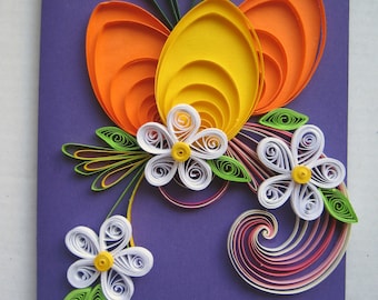 Handmade Easter Greeting Card - Colorful Quilling Card - Easter Card - Holiday Card with Quilling Egg, Flowers for family friend Co-worker