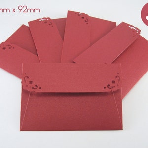 50 Red Shimmer Envelopes - Mini Envelopes with Cards - Valentine Note Card Envelopes, Wedding GuestBook Envelopes- Thank You Cards Envelopes