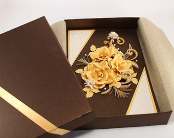Congratulations Card, Handmade Paper Quilling Card with Golden Roses, Greeting Card for Daughter, Niece, Sister - Luxury Graduation Card