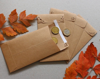 25 money envelopes - small paper envelopes - 80mm x 140mm - Kraft envelopes for favors seeds coins cash - Rustic Wedding Envelopes