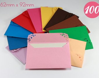 100 Mini Envelopes with Inserts for Wedding Guestbook, Baby Shower, Lunchbox Notes - Mixed Colors Sturdy Matte Paper Envelopes