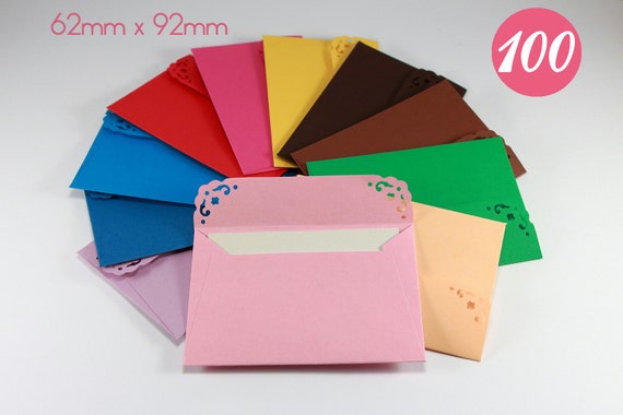 100 Mini Envelopes with Inserts for Wedding Guestbook, Baby Shower, Lunchbox Notes - Mixed Colors Sturdy Matte Paper Envelopes