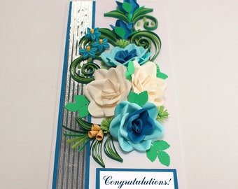 Birthday Card Blue Roses Congratulations Card Luxury Boxed Card Mother's Day Card Handmade Paper Quilling Flowers Floral Greeting Card