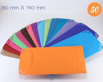 50 small coin envelopes size  80mm x 140mm - Color Paper Envelopes -  Money / Cash Envelopes - Wedding Favor Envelopes - Seed Envelopes