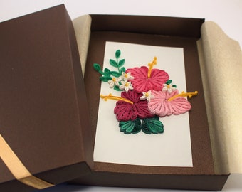 Paper Quilling Birthday Card for mom girlfriend sister - 5"x8" - Handmade Paper Quilling Hibiscus flower - Luxury Birthday Card