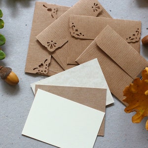100 mini envelopes - kraft brown paper envelopes with notecards - rustic wedding envelopes - personalized thank you cards & envelopes