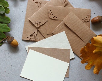 100 mini envelopes - kraft brown paper envelopes with notecards - rustic wedding envelopes - personalized thank you cards & envelopes