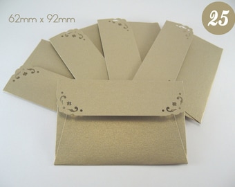 25 Mini Envelopes with notecards - Metallic Gold Leaf Envelopes - Wedding Guest Book Envelopes - Gift Card Envelopes