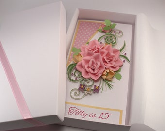 Birthday Card for Her Daughter Sister Girlfriend Quilling Card with Roses Personalized Luxury Boxed Handmade Paper Flowers Floral Card