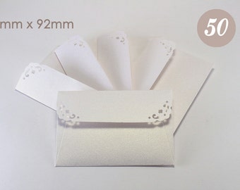 50 mini envelopes & inserts - Metallic Ice Gold paper Envelopes - Wedding Guest Book - Gift Enclosures - Glossy mini envelopes