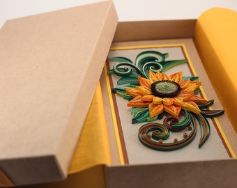 Quilling Sunflower Card - Birthday Card for Mom - Summer Greeting Card - Sunflower Wedding Card - Rustic Wedding Congratulations Card Boxed