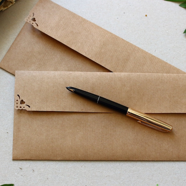 25 #10 Enveloppen voor bedrijvenformaat - Lange enveloppen voor huwelijksuitnodigingen Vouchers - Gerecycled bruin geribbeld kraftpapier