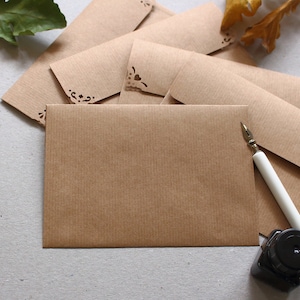 25 Envelopes, size A6 for 4x6 cards photos wedding invitations, Eco Friendly Recycled Brown Kraft Ribbed Paper Handmade Envelopes