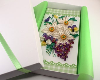 Birthday Card for Her Mom Daughter Sister Girlfriend Quilling Card with Daffodils Spring Flowers Luxury Boxed Handmade Paper Floral Card