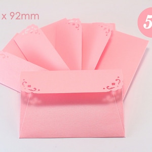 50 Mini Enveloppes avec Notecards - Enveloppes de papier bébé rose Shimmer - Girl Baby Shower Party Favors - Enveloppes de fées - Notes de remerciement