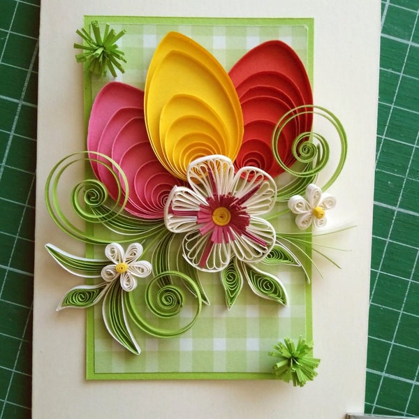 Quilling Easter Card for daughter, family, best friend - Handmade Greeting Card, Religious Card, Holiday Card with quilled eggs, flowers