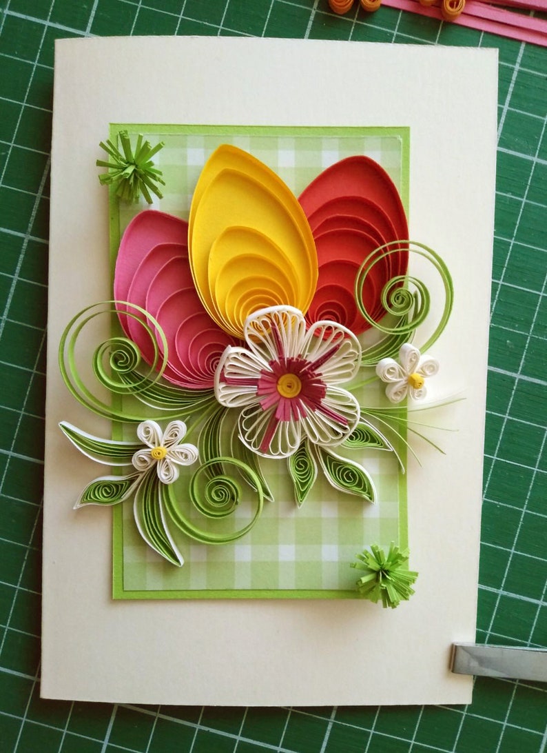 Quilling Easter Card for daughter, family, best friend Handmade Greeting Card, Religious Card, Holiday Card with quilled eggs, flowers image 1