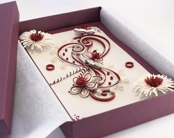 Wedding Anniversary Card - Handmade Paper Greeting Card  - Quilling Birthday Card - Valentine Day Quilling Card - Luxury Boxed Love Card