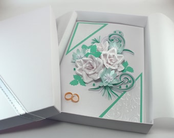 Wedding Congratulations Card, Handmade Paper Quilling Card with White Roses, Luxury Greeting Card Boxed - On You Wedding Day