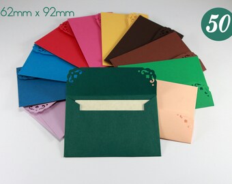 50 kleine enveloppen met blanco kaartjes - diverse effen enveloppen voor liefde bedankjes, mini-lanceringsbriefjes, cadeauverpakkingen